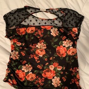 Floral Mesh open-back Blouse
